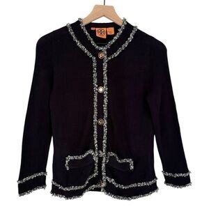 Tory Burch Women’s Button Front Long‎ Sleeve Tweed Blazer Jacker Black Size XS